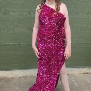 Pink Sequin One-Shoulder Gown Size 5